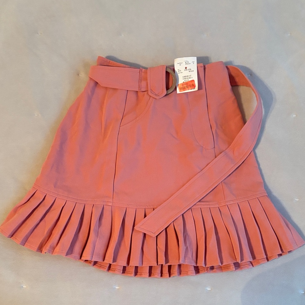 Pleated Salmon Skirt with Belt